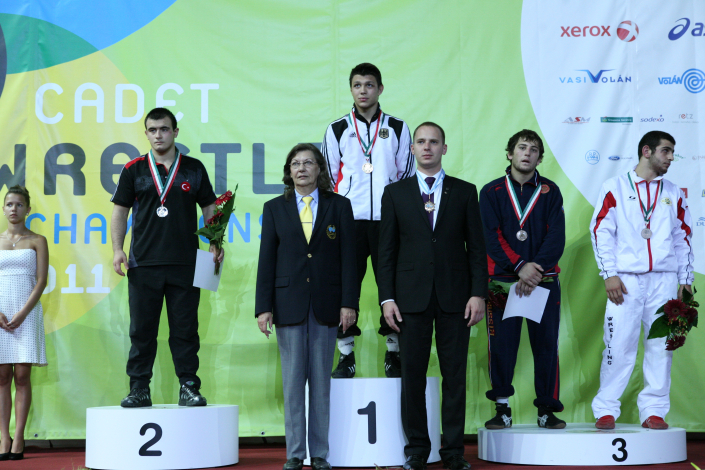 Podium 76kg GR – Gold Kudla, Denis Maksymilian (GER), Silver Sarisoy, Oguzhan Mesut (TUR), Bronz Kogotyshev, Mukhamed (RUS) and Gobadze, Lasha (GEO)10