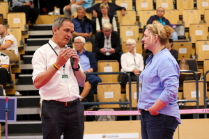 CCF Stiftungsvorständin Ulrike Susanne Weinz und DRB President Jens Nettkoven bei der DM 2026 in Elsenfeld